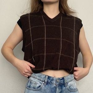 Dockers Sleeveless Brown and Tan Lined Sweater Vest with Mock Neck